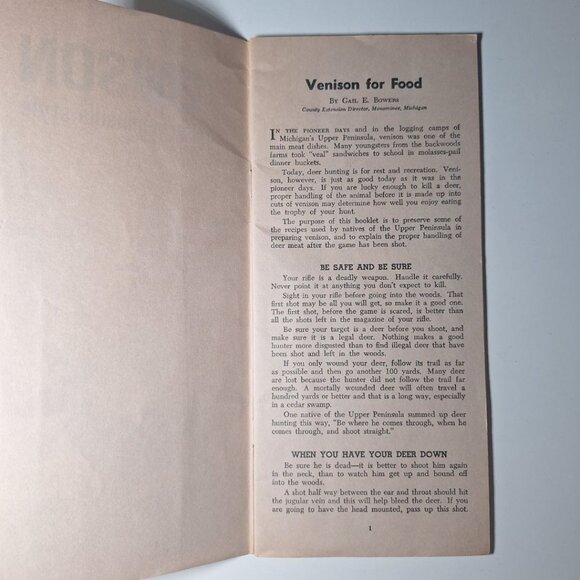 Venison Pamphlet Recipe Booklet Butcher Cook 1969 MSU Extension Michigan Pasties - Picture 3 of 8